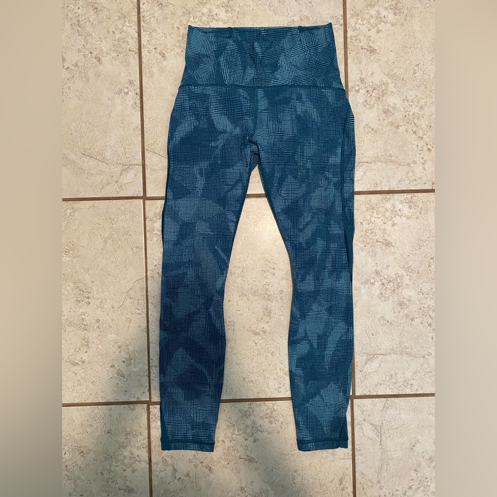 LULULEMON | Train Times Teal and Blue Designed Workout Leggings Size 4